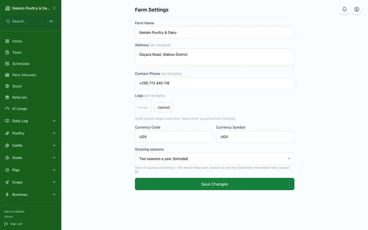 Change your farm details in the Famu app
