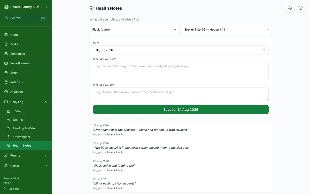 Write a health note in the Famu app