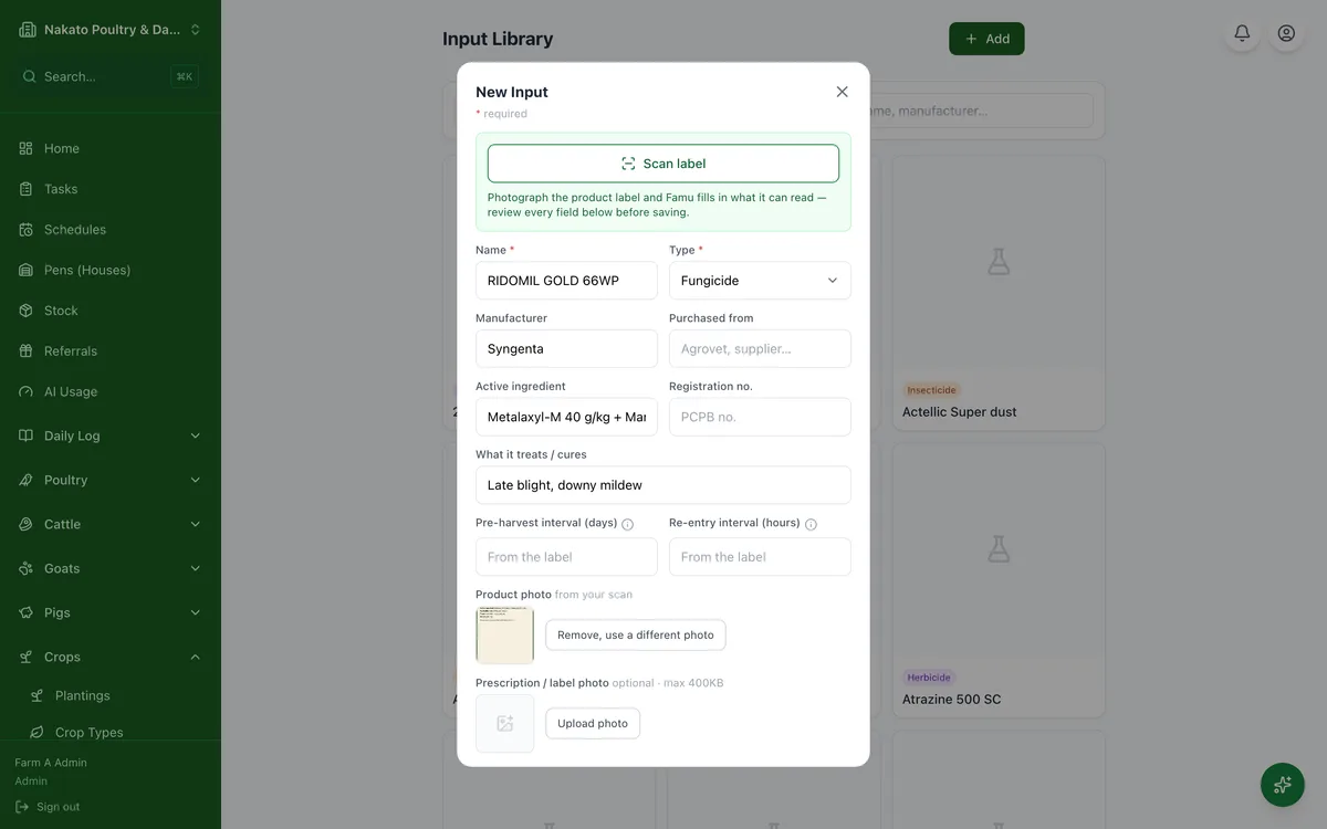 Photograph a product label in the Famu app