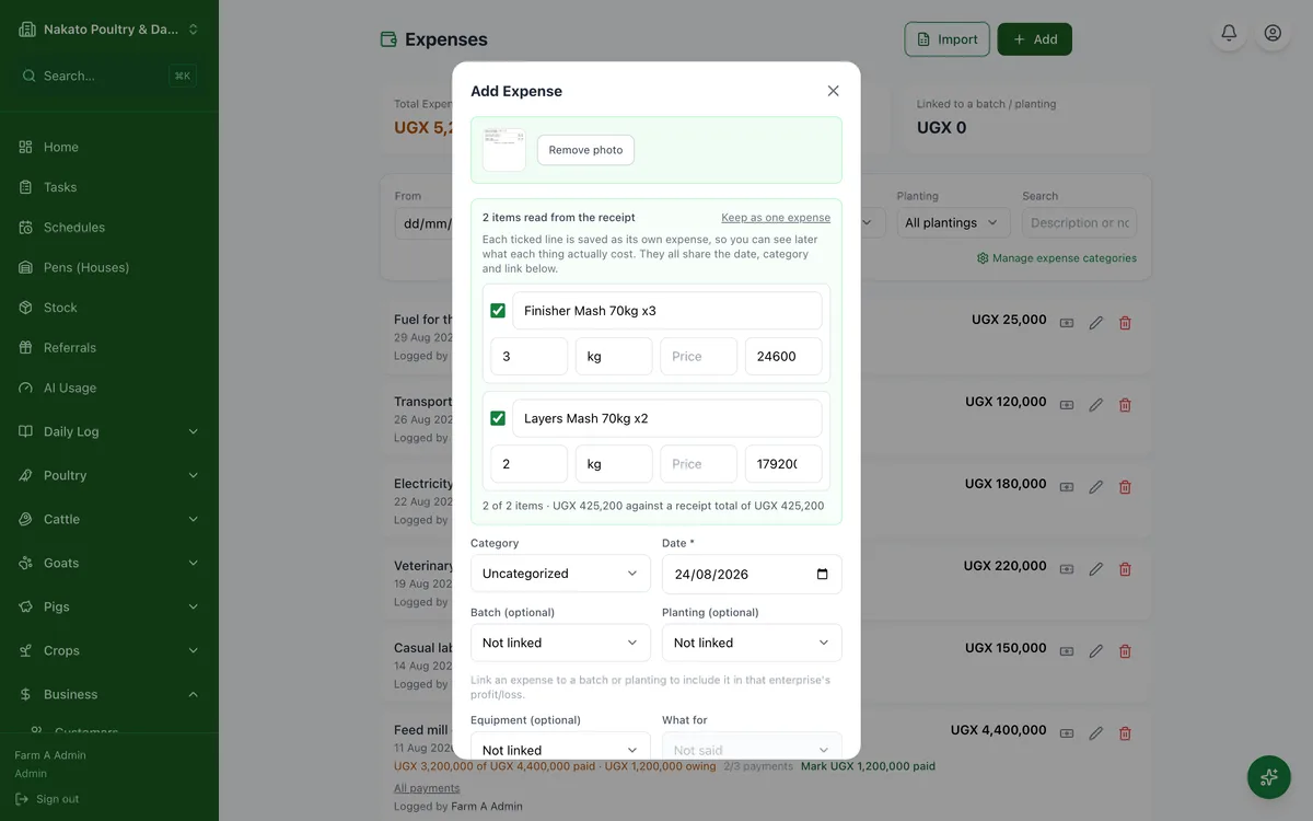 Photograph a receipt instead of typing it in the Famu app
