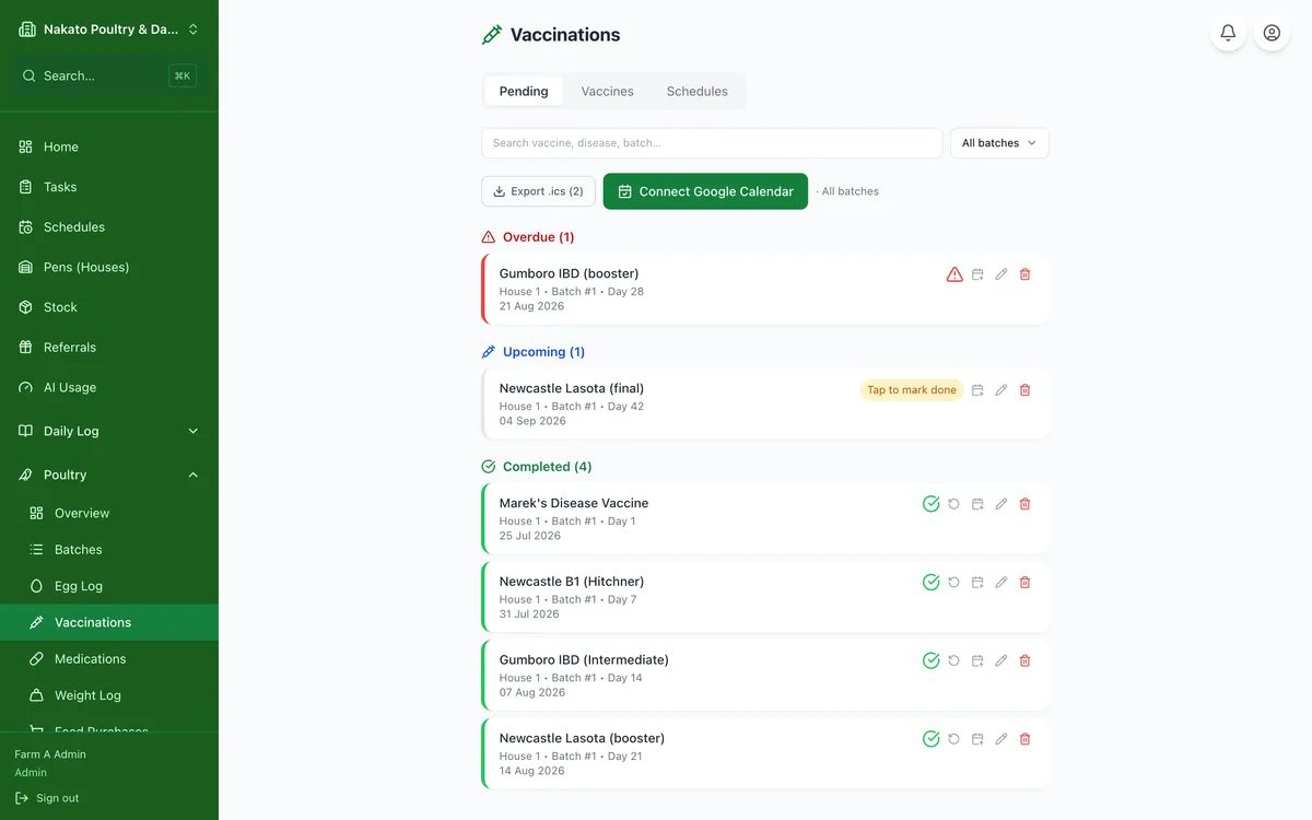Plan and record vaccinations in the Famu app